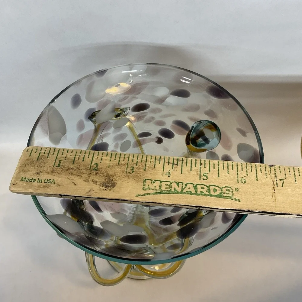 Vintage Jozefina Krosno Poland Cobalt Art Glass Jellyfish Pedestal Bowl 9